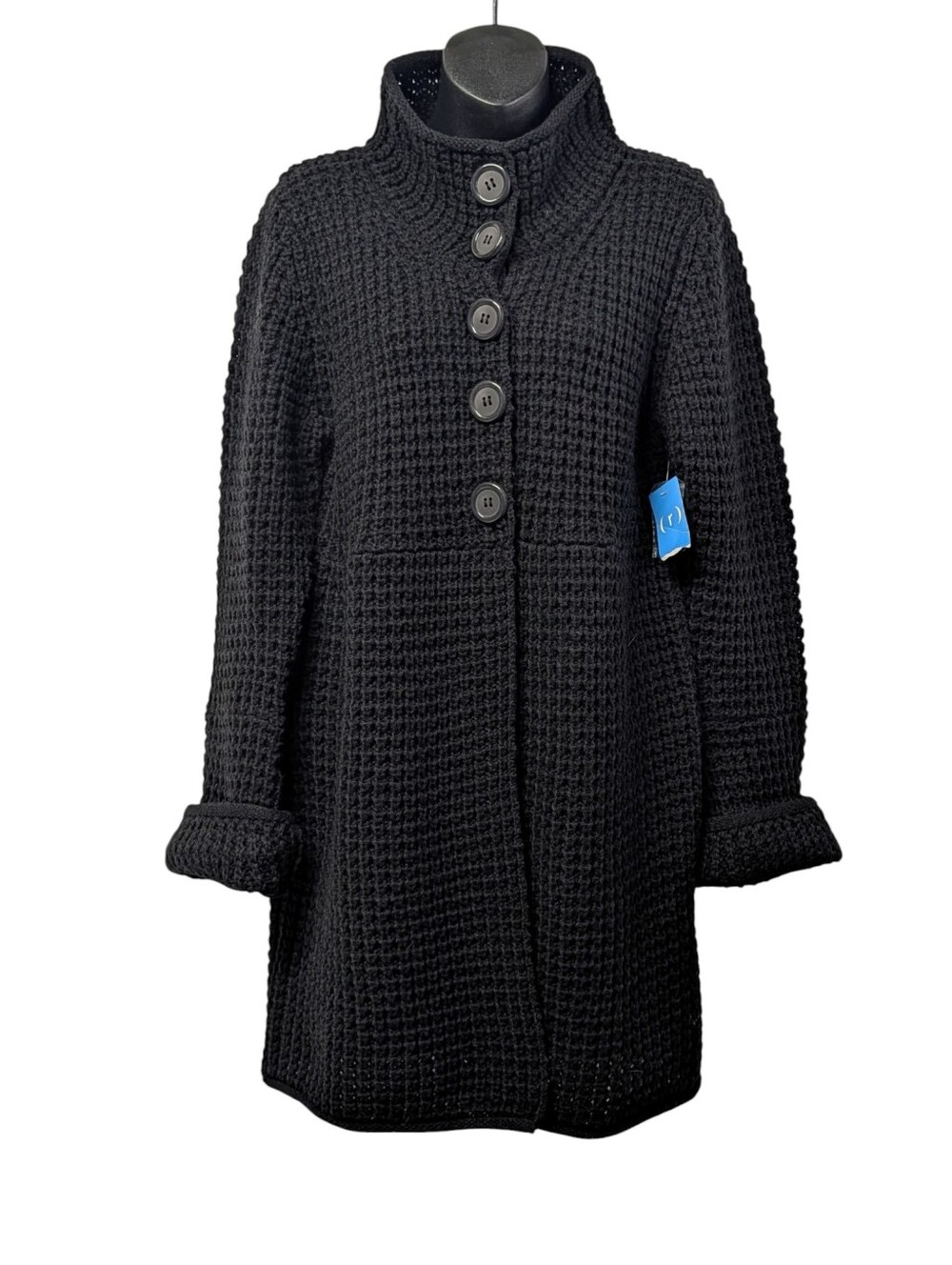 Relativity Women's Size XL Black Waffle Knit High Neck Button Cardigan Coat NWT